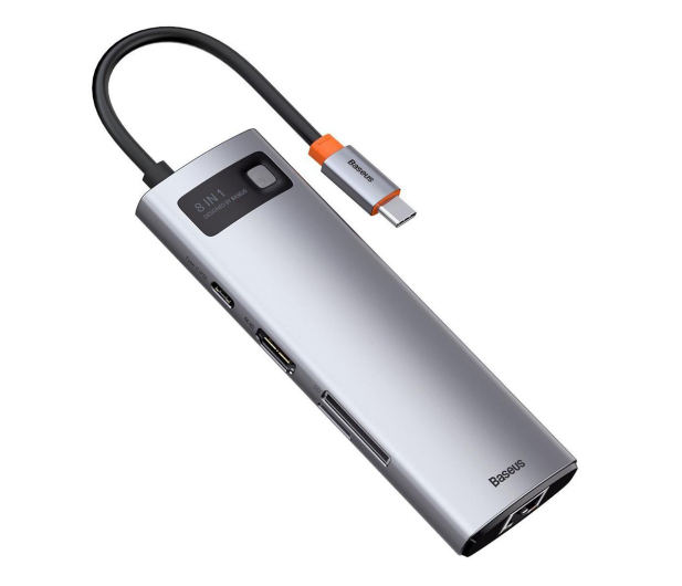 BASEUS Hub 8w1 Metal Gleam USB-C do 3x USB 3.0 + HDMI + USB-C PD + RJ45 + microSD/SD CAHUB-CV0G - 731712 - zdjęcie